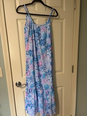 Lilly Pulitzer Light Blue Floral Maxi Sundress with Pink & Blue Accents
